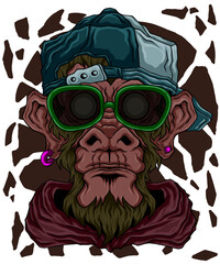Monkey in retro fashion street art style