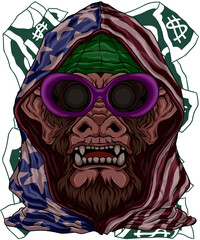 Fototapeta premium Monkey in retro fashion street art style