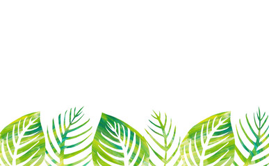 水彩手描きの葉っぱのフレーム　上余白