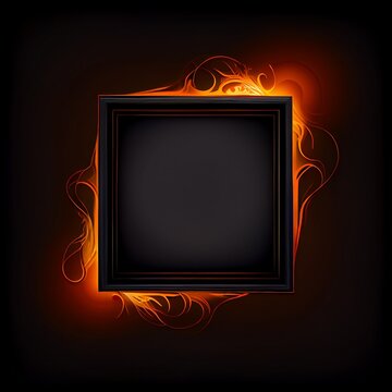 Igniting A Blazing Fire Frame on a Dark Background, Fiery Intensity , A Hot Empty Frame Darkness, A Blaze Red Orange Flame, Hot Burning Photo Frame on a Black Background, Generative AI
