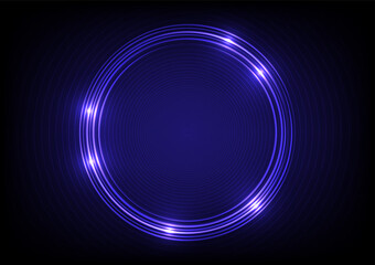 Abstact blue neon light line circle digital technology background