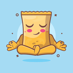 calm snack chip character mascot with yoga meditation pose isolated cartoon in flat style design 