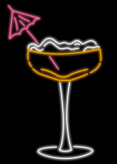 Cocktail glowing neon sign on black background