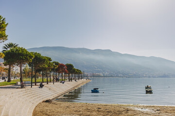 Fototapeta na wymiar Sea and beach landscape of Vlore city, Albania.