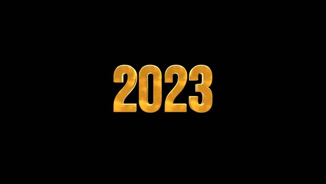 2023 text number 3d animation gold color in black isolated background. Motion blur effect. 3d illustration rendering, 4k resolution video. looping video
