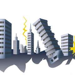 Illustration of earthquake in the city. Drawing of collapsing buildings.