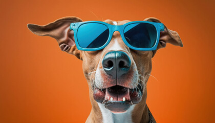 Dog wearing sunglasses with its tongue out. Fun animal. Generative AI.