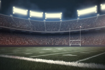 Fototapeta na wymiar American football field shot from the corner of the field with generative ai