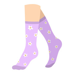 Human legs with stylish socks on white background