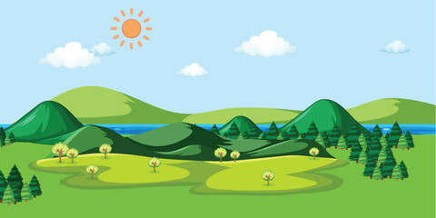 Nature landscape in cartoon style