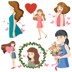 Set of women in flat style