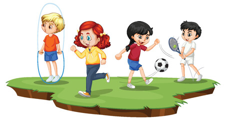 Happy children playing different sports