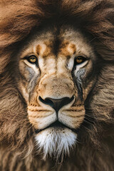 Lion face king portrait animal , Wildlife , generative ai