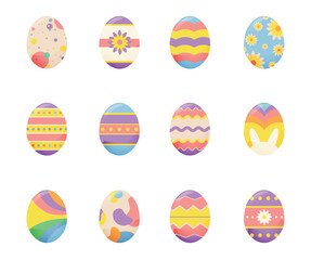 Set of beautiful painted Easter eggs on white background
