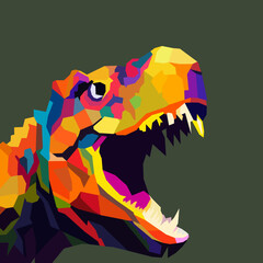 dinosaur head, t-rex drawn using WPAP art style, pop art, vector illustration.