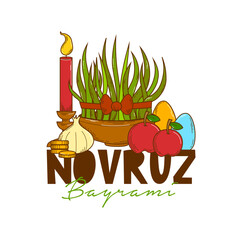 Greeting card for Novruz Bayram holiday on white background