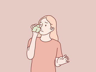 woman cry and sad wipes her tears with a tissue simple korean style illustration