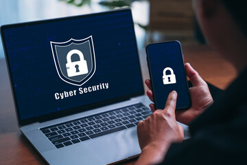 Concepts of surveillance and security scanning of digital program cyber futuristic applications. Business with technology. Cyber security is critical to doing business in the era of AI computing