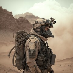 Photorealistic Military Soldier in the Desert