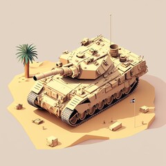 3D Military Tank in Isometric View in Desert