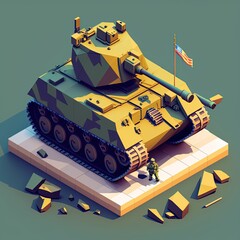 3D Military Tank in Isometric View