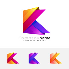 Symbol K logo with 3d colorful design, modern style