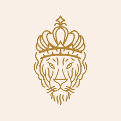 Lion Head King outline vector logo illustration