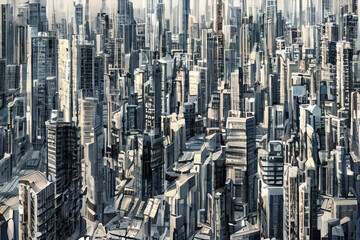 Contemporary Urban Landscape, Cityscape with Tall Buildings, generative ai