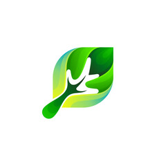Leaf logo with nature design template, green color