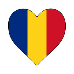 Romania Heart Shape Flag. Love Romania. Visit Romania. Eastern Europe. Europe. European Union. Vector Illustration Graphic Design.