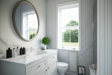 Modern light home interior background, mock up, bathroom, grey and white marbled