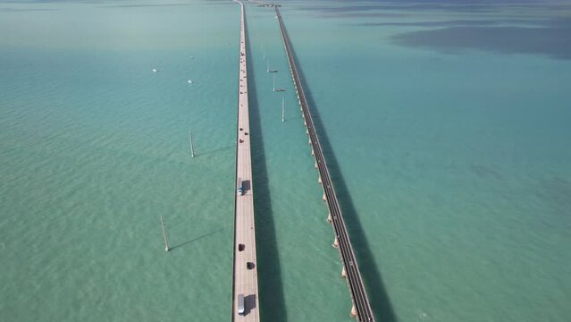 Key West Seven Mile Bridge Aerial Footage Top Down Florida United States of America