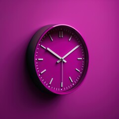 A magenta wall clock with magenta color wall background them design generative ai