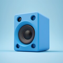 Blue speaker with blue flat background minimal sound audio concept banner generative ai - obrazy, fototapety, plakaty