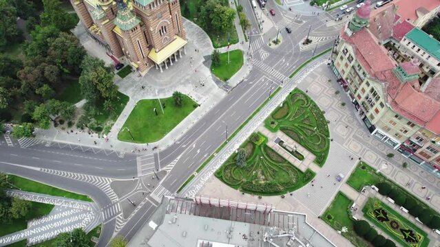 Drone with Multiple Cinematic Camera Movements on Orthodox Church in Timisoara