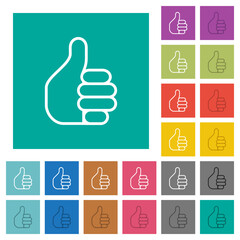 Left handed thumbs up outline square flat multi colored icons