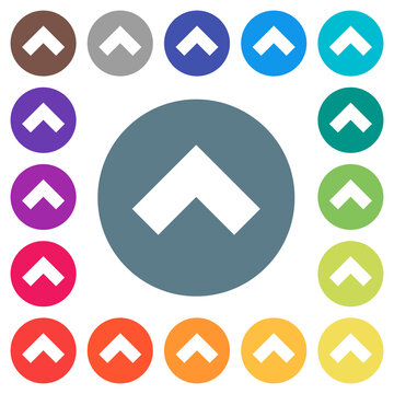 Top angle arrow solid flat white icons on round color backgrounds