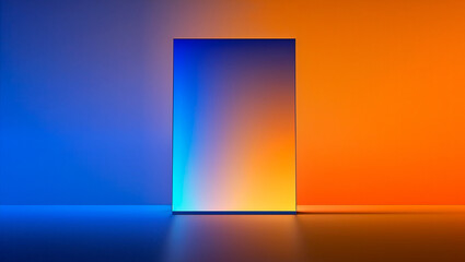 orange with blue gradient background, and a led screen, 3D, illustration