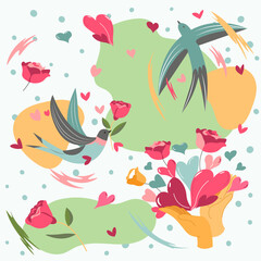 Bouquets and flowers in blossom, pattern print