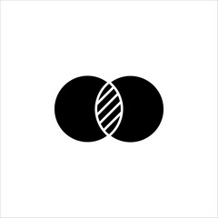 Discrete maths icon. Overlapping circles. Intersection. Venn diagram icon. vector symbol on white background