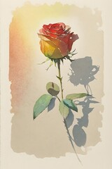 a single red rose watercolor vintage style generative ai 