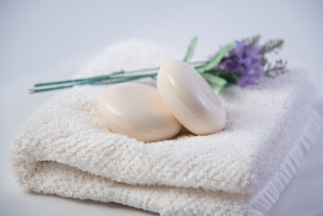 white towel and soap