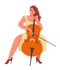 Woman playing on cello, musician with instrument