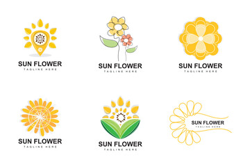 Fototapeta na wymiar Sunflower Logo Design, Ornamental Plant Garden Plant Icon Vector, Company Product Brand