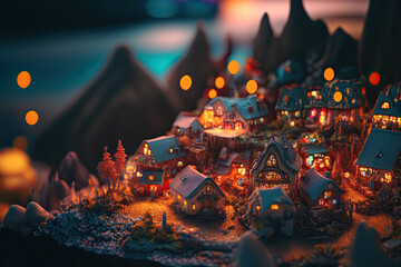 An idyllic miniature fantasy town. Generative AI.