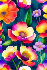 Colorful Wallflower flower in a watercolor style with seamless background pattern, created with Generative AI technology