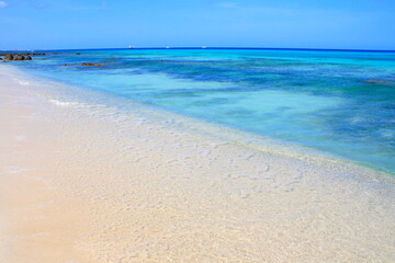 Fototapeta na wymiar Secluded turquoise beach in Aruba, Caribbean Blue sea, Duth Antilles