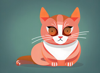 Сat illustration, bright portrait picture of a cat, low poly, infographics, flat design. Generative AI.