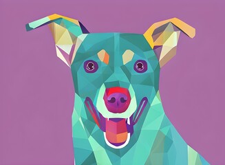 Dog illustration, bright portrait picture of a Dog, low poly, infographics, flat design. Generative AI.
