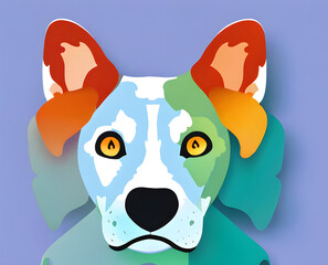 Dog illustration, bright portrait picture of a Dog, low poly, infographics, flat design. Generative AI.